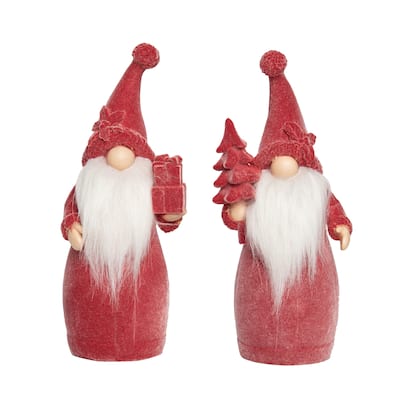 Transpac Resin Flocked Bearded Gnome Santa Figurine Set of 2 Christmas Home Decorations