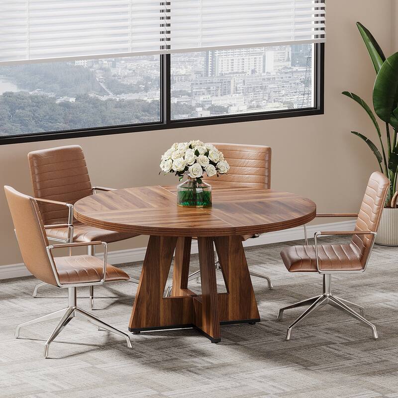 47-inch Round Conference Table for 4-6 People, Wooden Meeting Room Table