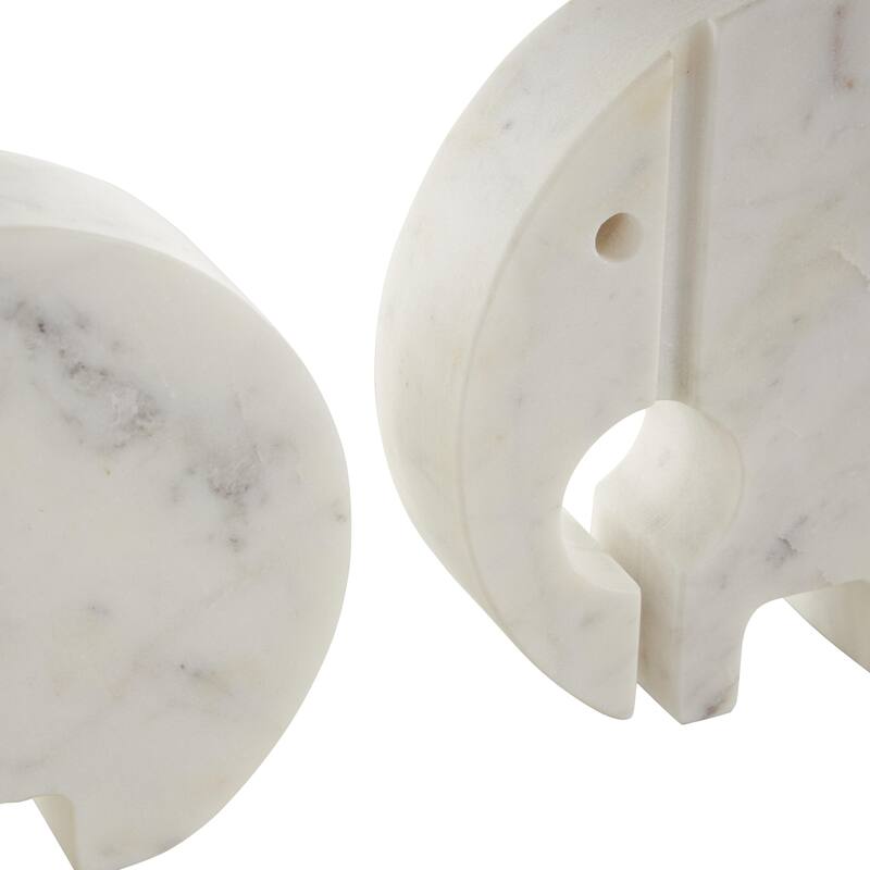 Marble Elephant Circular Abstract Sculpture with Gray Marble Veins and Cutouts - Set of 2 White - Roche River Decor