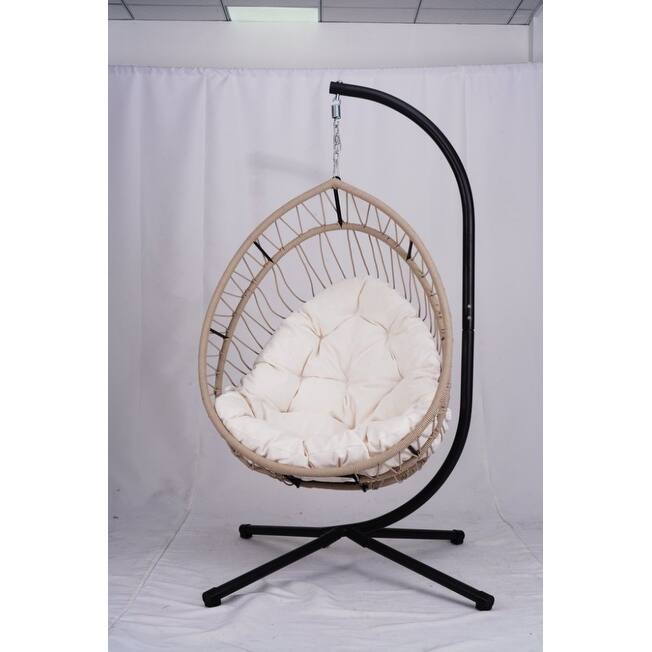 Beige Egg Shaped Hanging Chair with Stand - 24.4