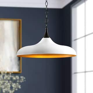 1-Light Modern White and Gold Dome Pot Lid Pendant Light - 17.72 in. W x 10.24 in. H