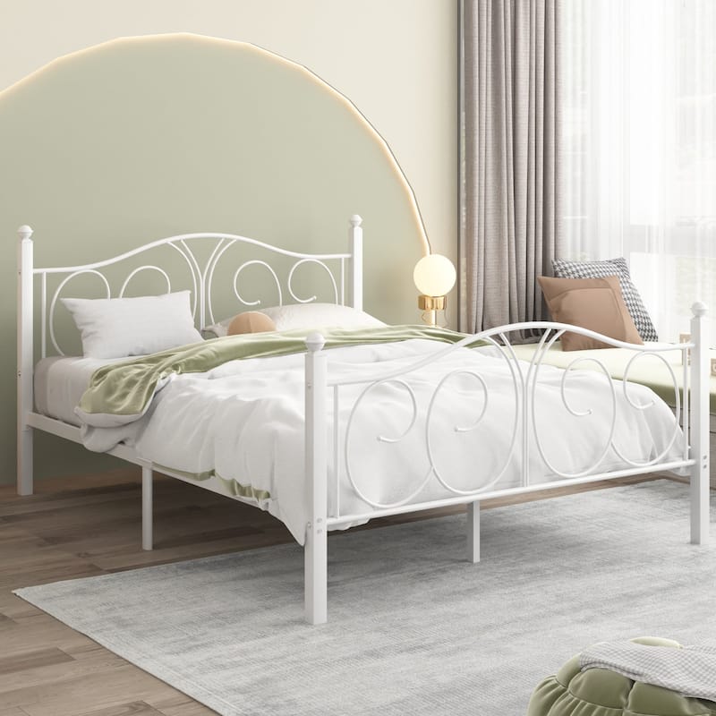VECELO Platform Bed Frame with Scroll Headboard, Twin/Full/Queen Size Beds