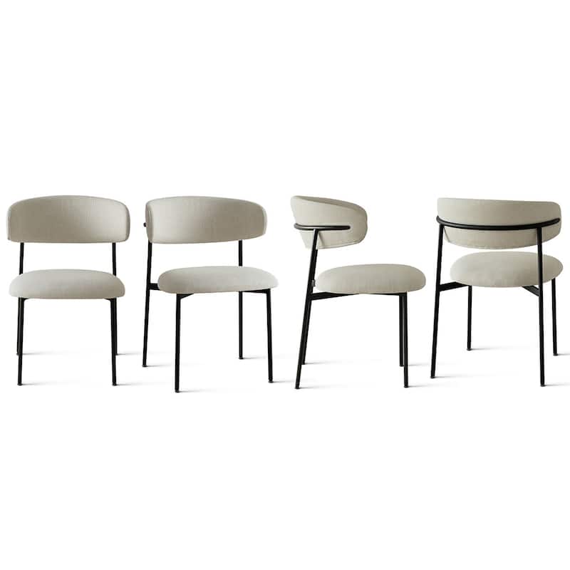 Modern Upholstered Dining Chairs with Curved Open Back and Black Metal Legs (Set of 4)