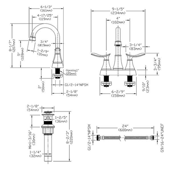 Bathroom Faucet Popup Drain Supply Hoses 360 Degree High Arc Swivel