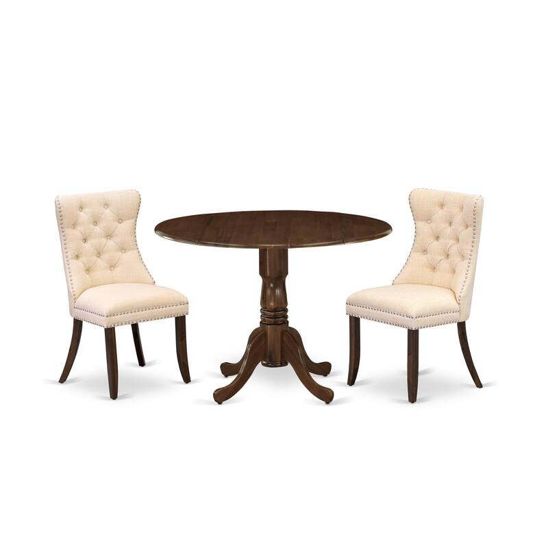 East West Furniture Dining Table Set Contains a Round Kitchen Table and Upholstered Chairs, Antique Walnut (Pieces Options)
