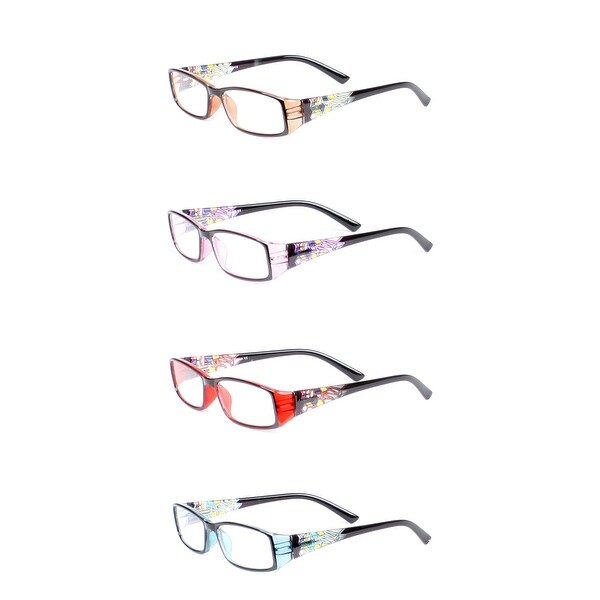 Womens Stain Glass Reading Glasses - 4 Pair Pack - purple / brown / red / turquoise