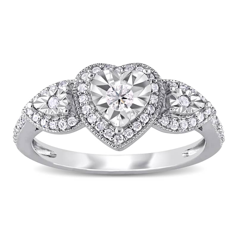 Miadora Sterling Silver 1/3ct TDW Diamond Triple Heart Halo Engagement Ring