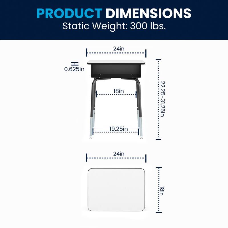 5 Pack Student Desks with Open Front Metal Book Boxes - School Desk - 24"W x 18"D x 22.25" - 31.25"H