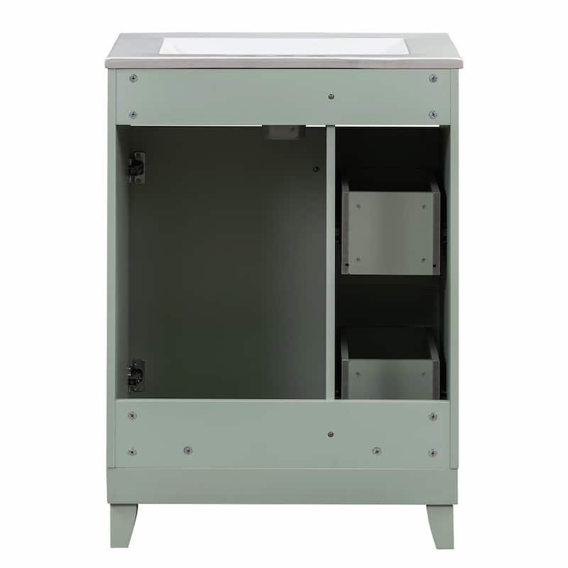 24-Inch Bathroom Vanity Cabinet with Ceramic Sink - 2 Drawers and 1 Door