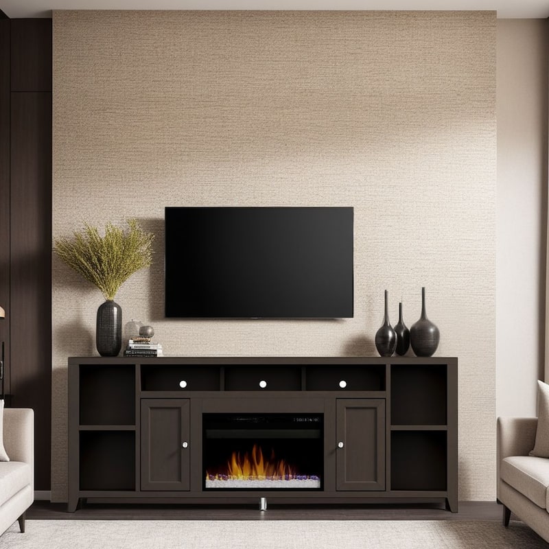Bridgevine Home Urban Loft 84 inch Fireplace TV Console for TVs up to 95 inches, Mocha Finish - Mocha