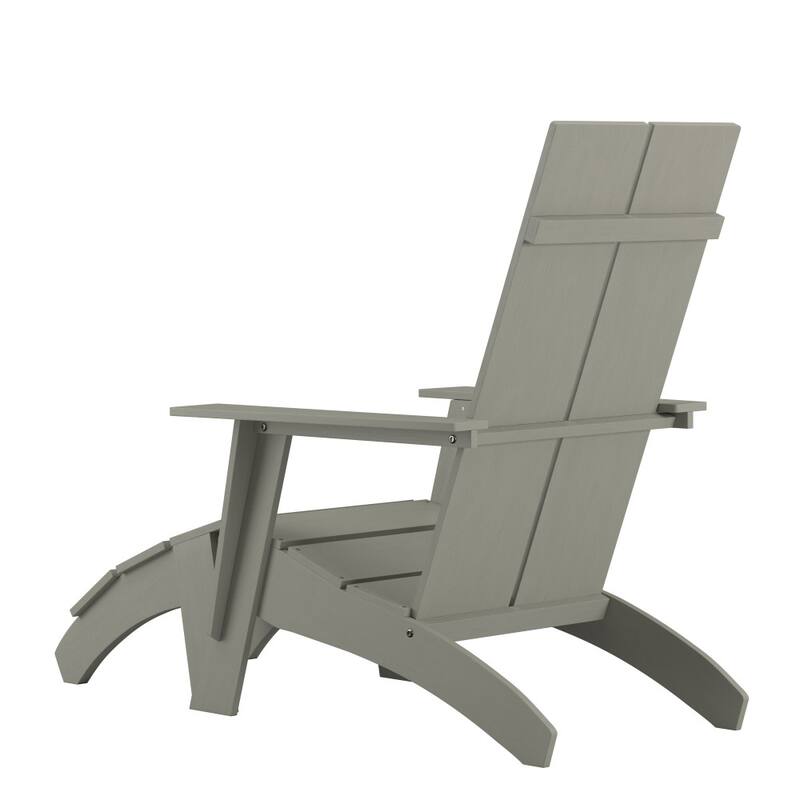 Modern All-Weather Dual Slat Adirondack Style Chair with Footrest