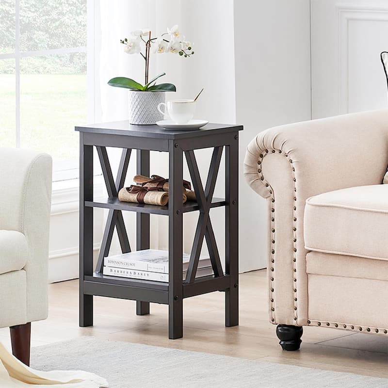 3-tier X-Shape End Table Open Storage Rack Can Be Used as End Table Nightstand for Living Room Bedroom Entrance
