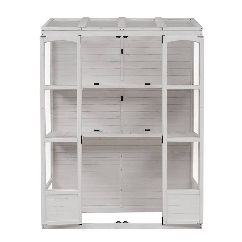 Wood Cold Frame Greenhouse with 2 Folding Middle Shelves and Openable