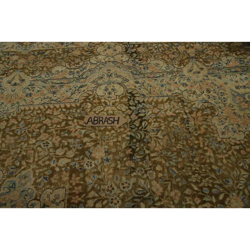 Hand Knotted Oriental 100% Wool Carpet Traditional Floral Brown Kerman Area Rug - 13' 4'' X 9' 6''