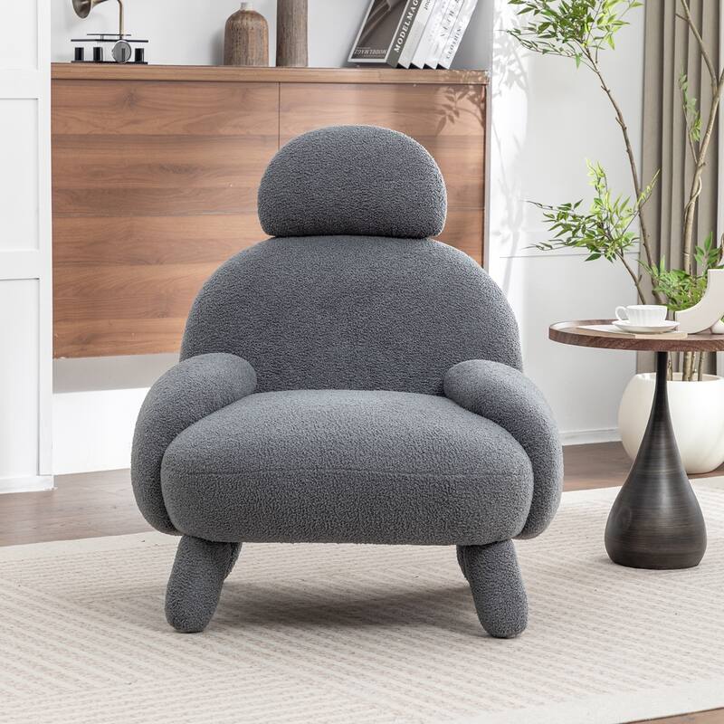 SEYNAR Modern Faux Sherpa Upolstered High Back Armless Accent Chair - Grey