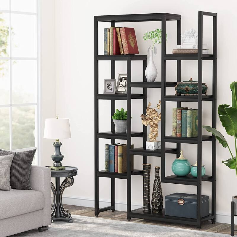 6-Tier Bookshelf 70.9 inch Tall Bookcase, Rustic Brown
