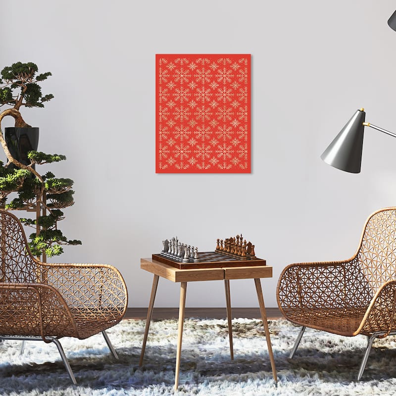 Wynwood Studio Canvas Holiday and Seasonal Snowflakes Pattern Red Glam Wall Art Canvas Print - 16 x 20