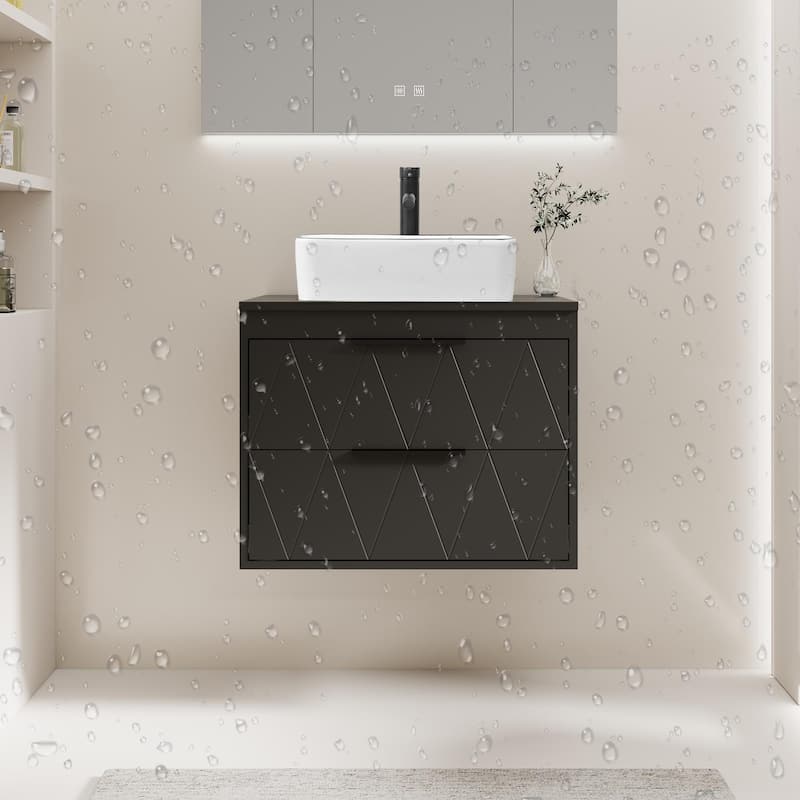 Modern Wall Mounted Bathroom Vanity Set with Vessel Sink & Faucet