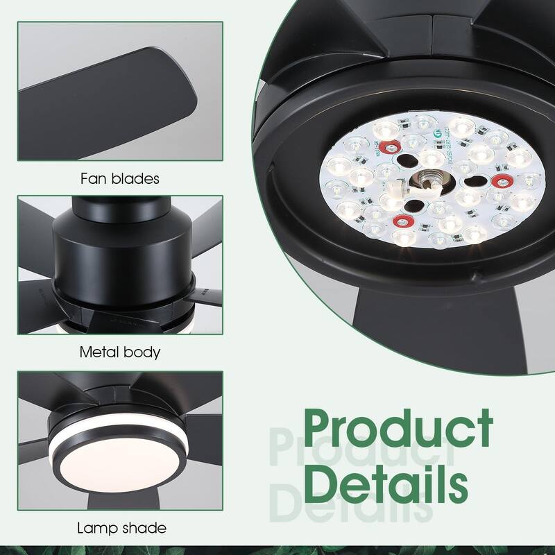 41 Inches Ceiling Fan with Light,5 ABS Blades,Flush Mount Low Profile Ceiling Fan with LED Light and Remote - 41 Inches