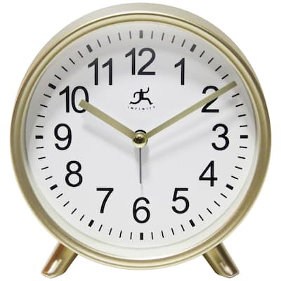 Matte Gold 6 inch Decorative Tabletop Alarm Clock Analog - 5.75 x 1.75 x 5.5