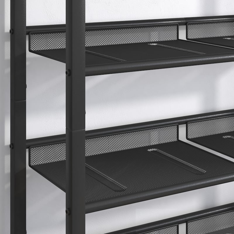 Versatile 5-Layer Shoe Organizer Rack with Wooden Top and Mesh Shelves, Ideal Storage Solution for Entryway and Mudroom