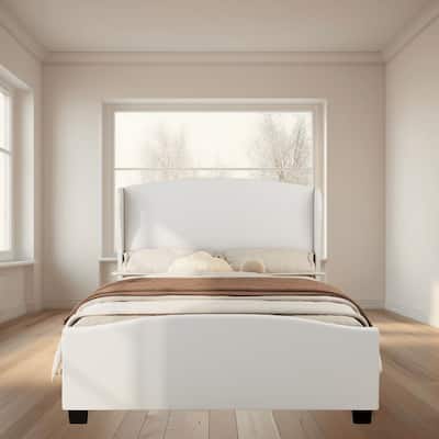 King Size Wingback Linen Upholstered Platform Bed Frame with Headboard, No Box Spring Needed, Bedroom Furniture