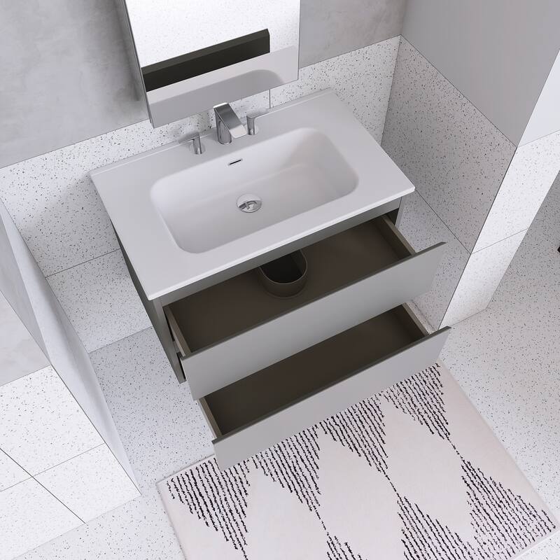 Floating Integrated Bathroom Vanity with Ceramic Sink, Three Faucet Holes