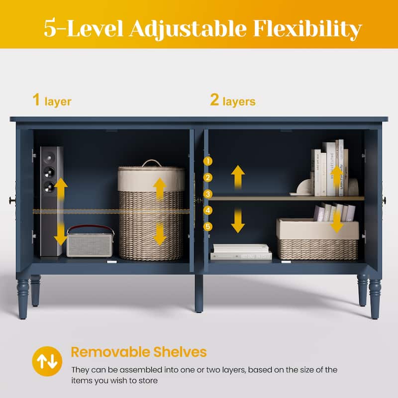59" Accent Cabinet with 4 Doors – MDF Storage Cabinet, Adjustable Shelves, 200 lbs Top Capacity