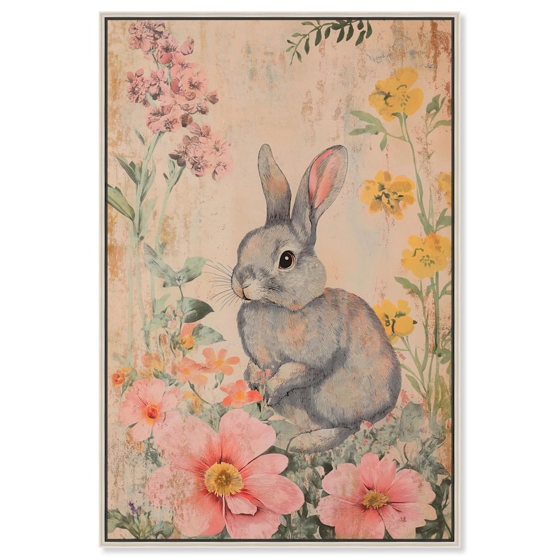 Floral Bunny Canvas by Art Remedy - Silver - 24" x 36"