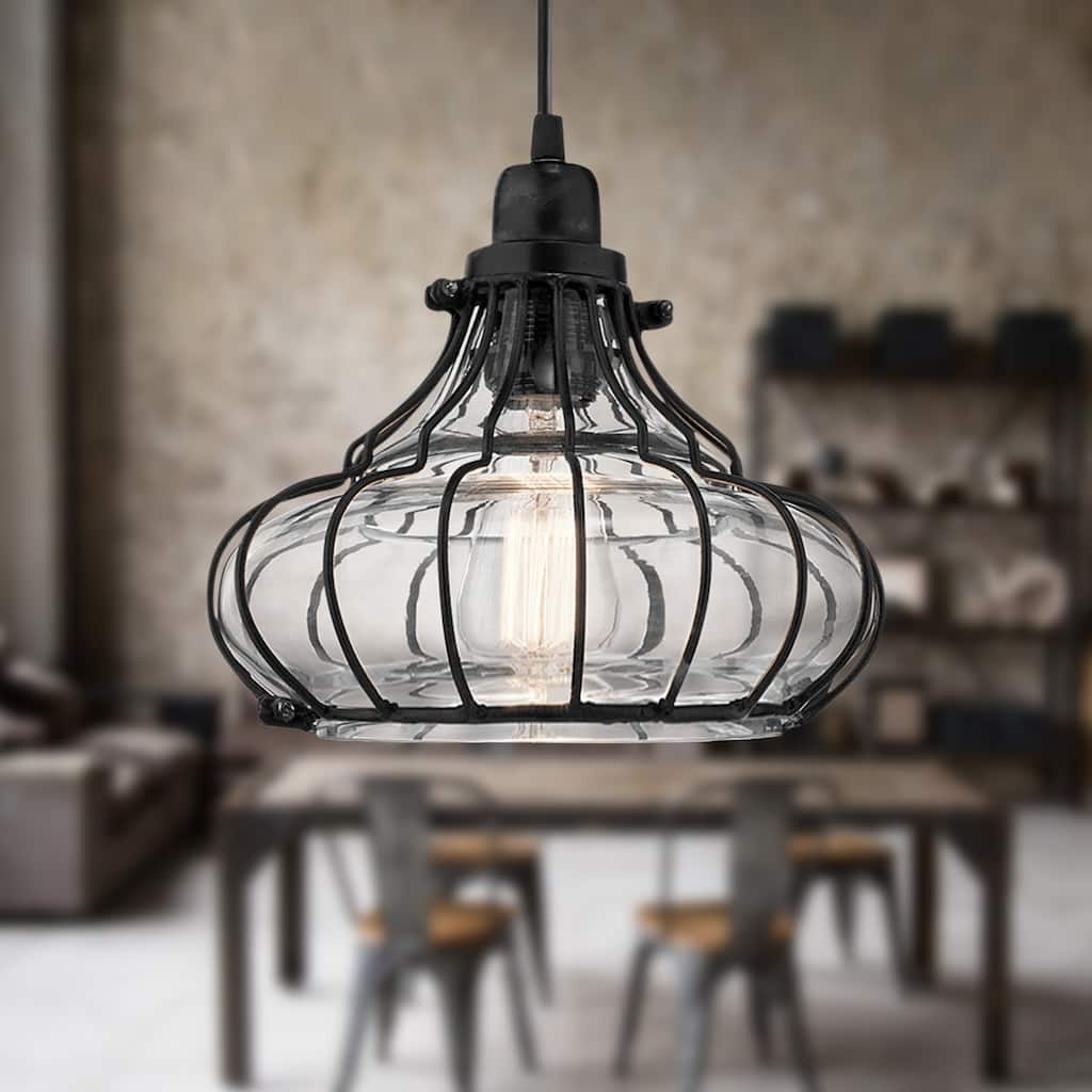 Cora River of Goods Black Metal Conical Pendant Light with Clear Glass Shade - 10" x 10" x 9.5"/68.5"