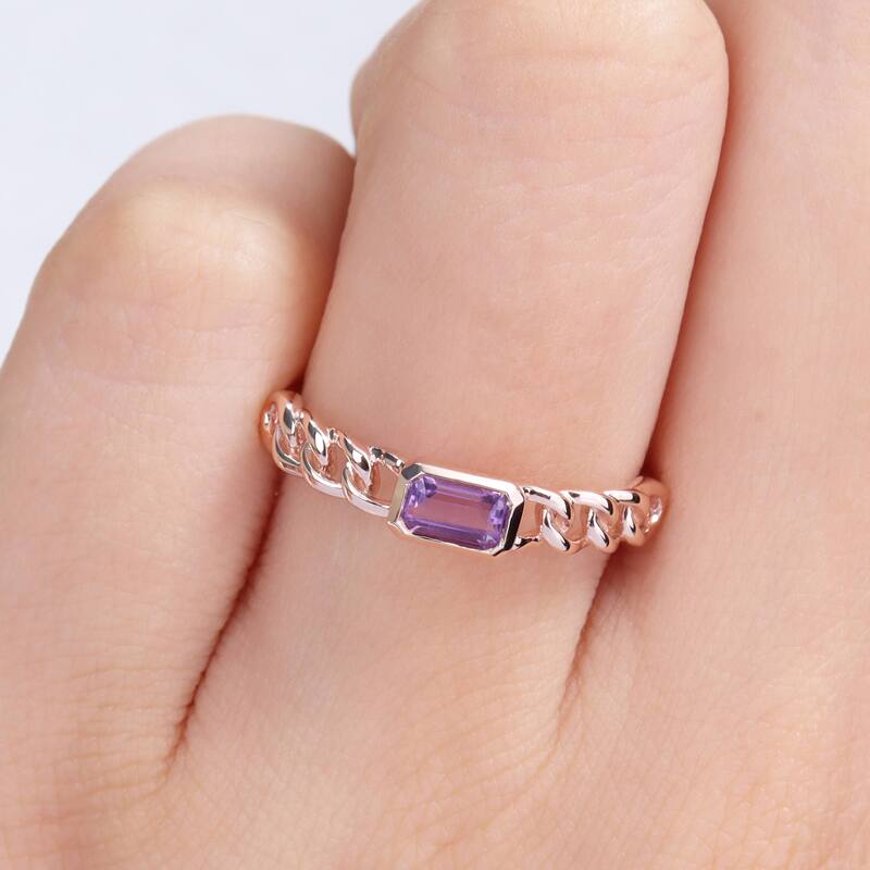 Miadora 10k Rose Gold African Amethyst Stackable Link Ring