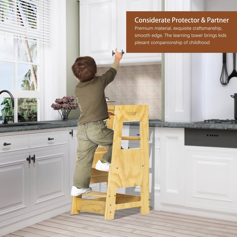 Toddler Standing Tower Kitchen Step Stool,Adjustable Height Learning Stool, Helper Removable Anti-Drop Safety Rail Stool