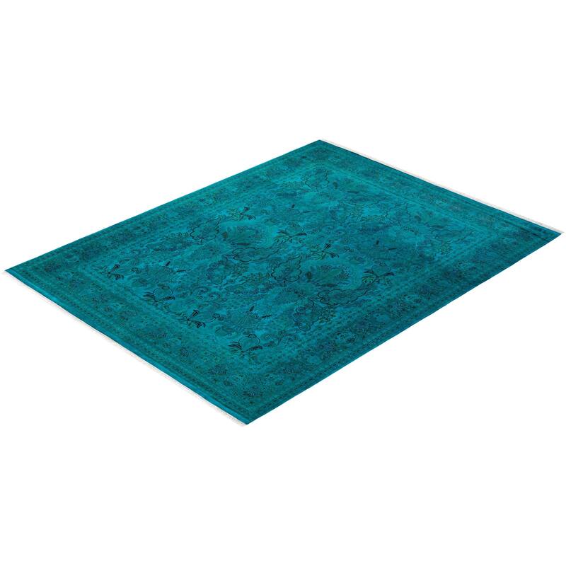 Overton Hand Knotted Wool Vintage Inspired Modern Contemporary Overdyed Blue Area Rug - 8' 0" x 10' 3"