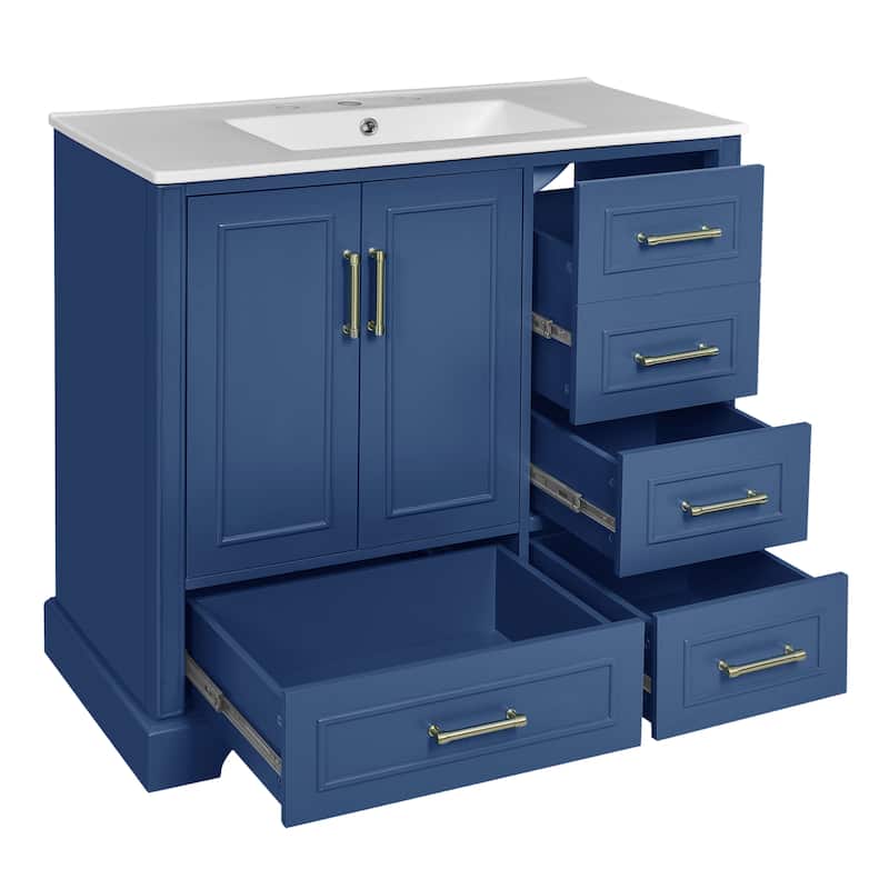 Bathroom Vanity with Resin Sink, Bathroom Vanity Set with 4 Drawers, Bathroom Storage Cabinet with 2 Soft Close Doors
