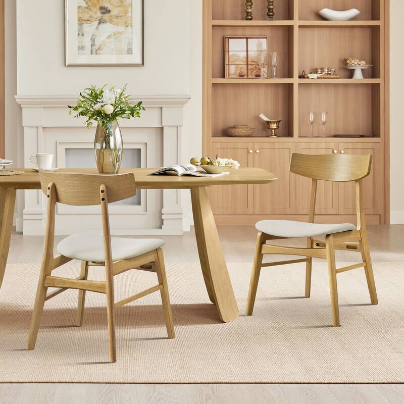 Spruce & Spring Modern Farmhouse Dining Chair with Solid Wood Frame and Upholstered Seat - Set of 2 - Natural