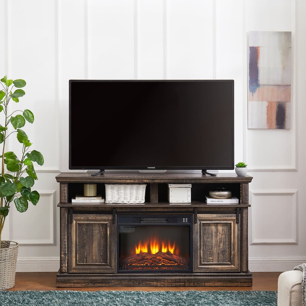 Modern Entertainment Console TV Stand with 23in Fireplace Insert