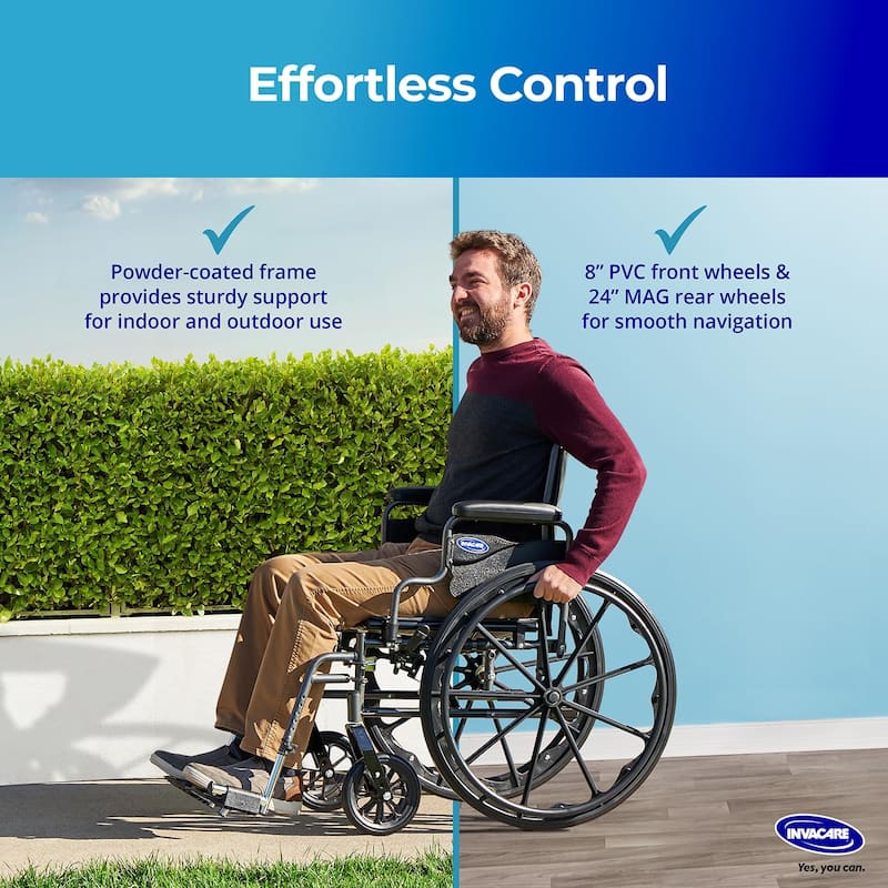 Invacare Essentials Tracer SX3 Foldable Manual Wheelchair w/ Swing-Away Footrests & Desk Arms - Black