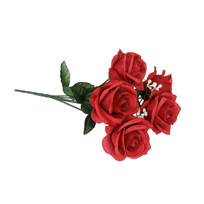 Set of 12 Red Artificial Open Rose Flower Stem Bush Bouquet 14in - 14" L x 7" W x 7" DP