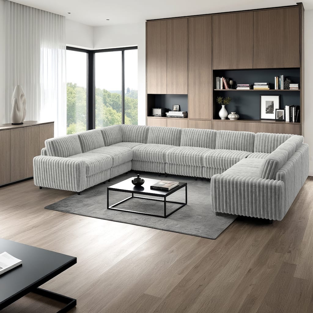 Veyron Furry Channel Fabric Down-filled 7-Seat Modular Sectional Sofa by iNSPIRE Q Modern
