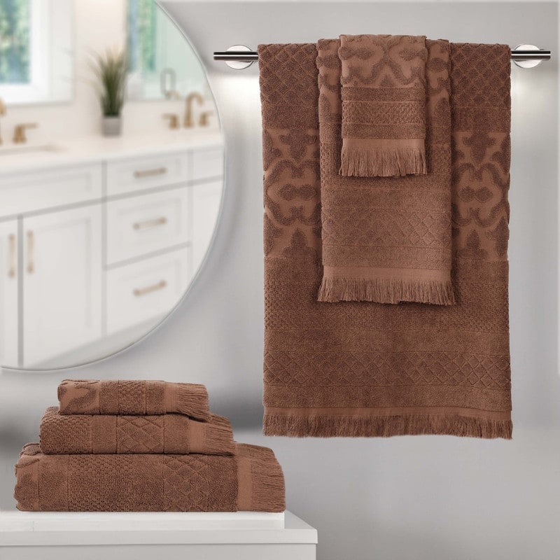 Superior Rolla Cotton Geometric Jacquard Plush Soft 6 Piece Towel Set