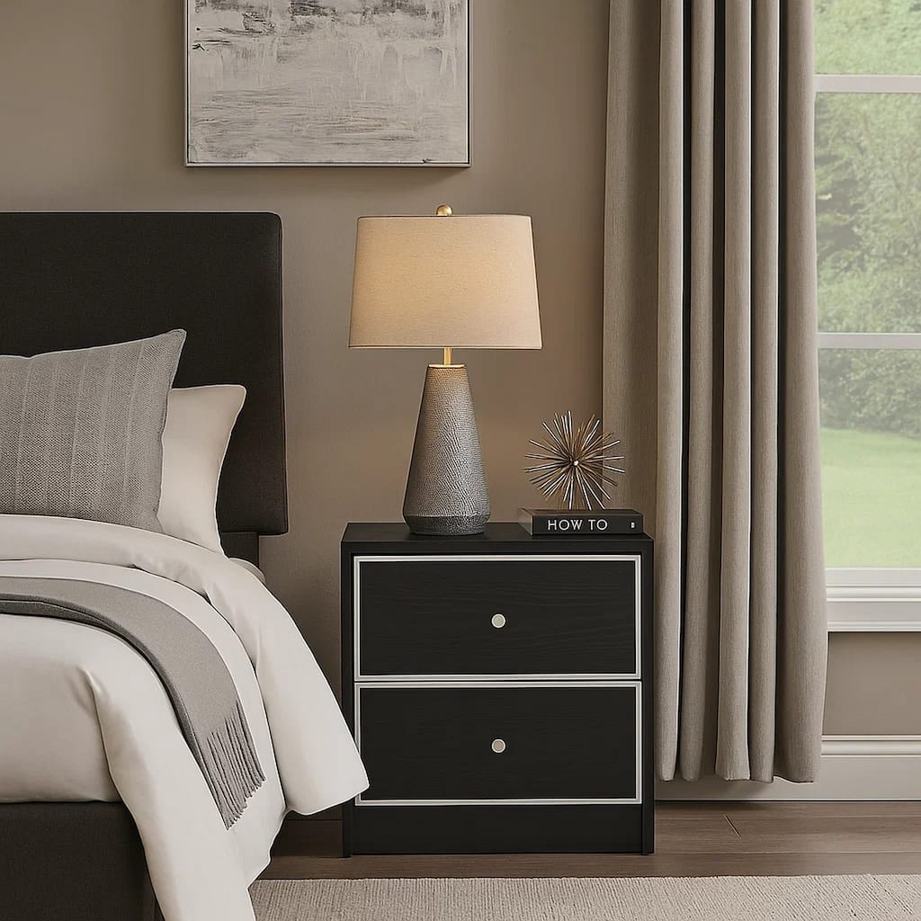 Accent Table with 2 Storage Drawers and Intricate Trimming, Black