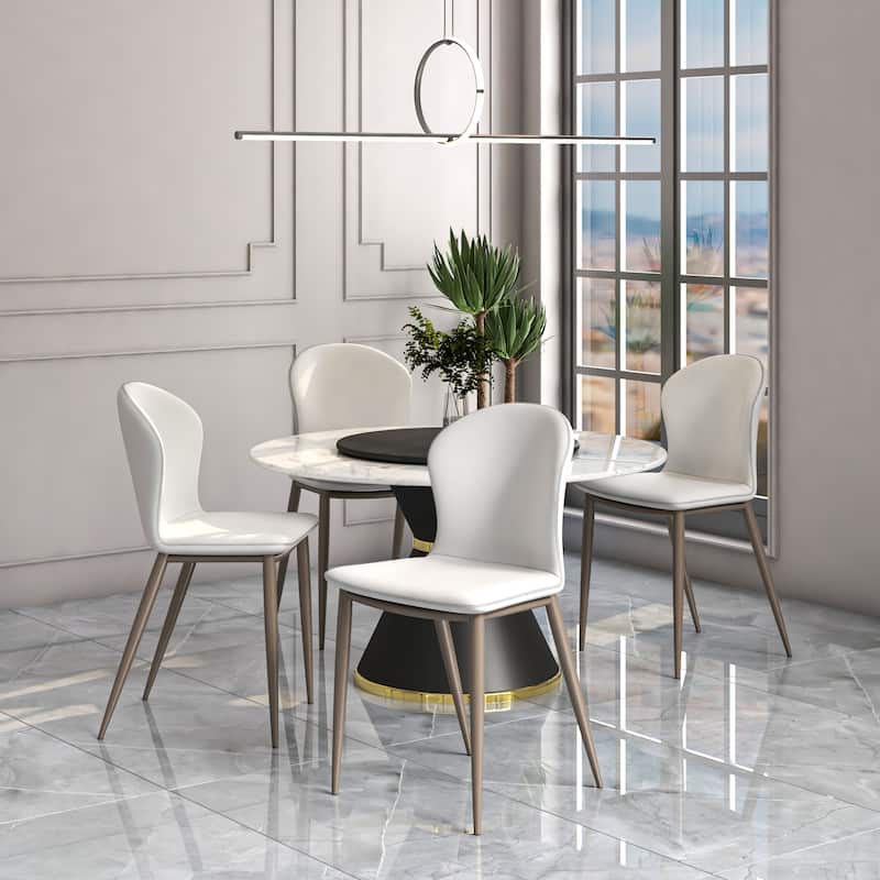 Mosaic Modern Upholstered Fabric Dining Chair with Metal Legs by LeisureMod