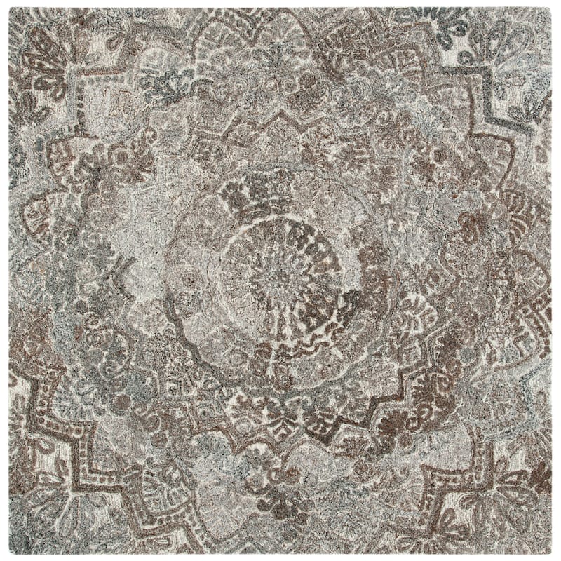 SAFAVIEH Handmade Marquee Genta Modern Medallion Wool Rug - 4' Square - Grey/Ivory - Square