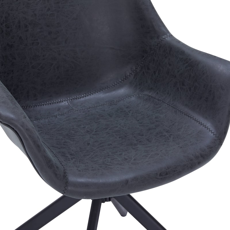 Markley Modern Swivel Dining Chair with Distressed Leather Upholstery, Ergonomic Back, and Black Metal Legs for Home or Office