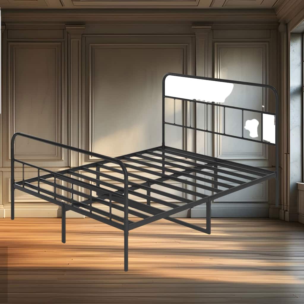 Sturdy Metal Platform Bed Frame with Wave Headboard, No Box Spring Needed - Queen Size, Modern Minimalist Design