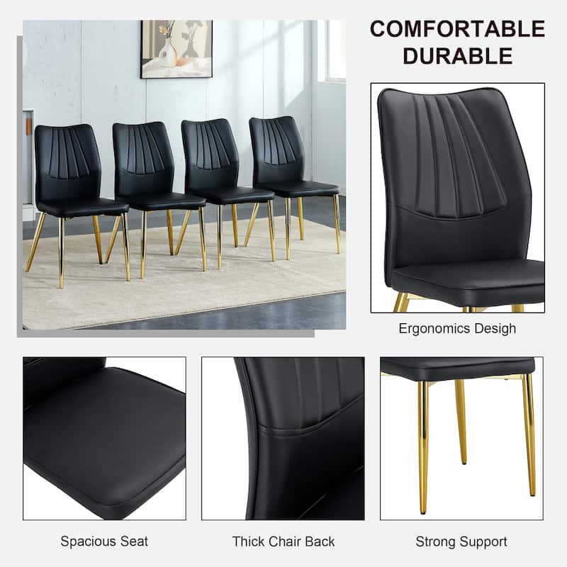 Roomfitters PU Dining Chairs with Silver Metal Legs, Mid-Century Modern Cushioned Set of 4 for Dining Room