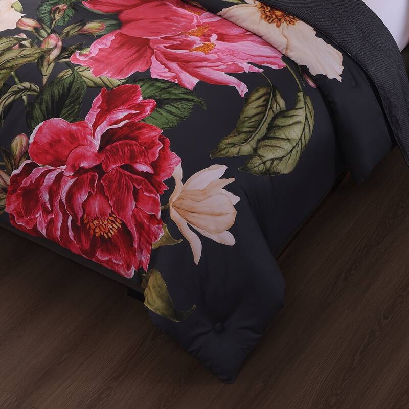 Bebejan Flower Garland 200 Thread Count 100% Cotton Sateen 5 Piece Reversible Comforter Set