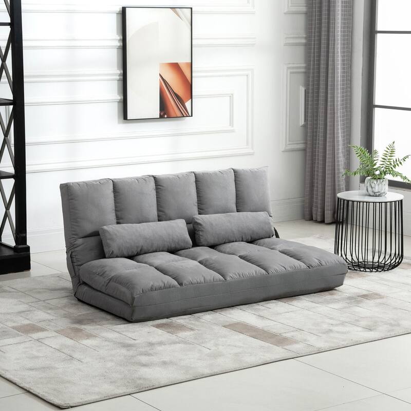 Convertible Floor Sofa Chair, Folding Couch Bed, Guest Chaise Lounge with 2 Pillows, Adjustable Backrest and Headrest