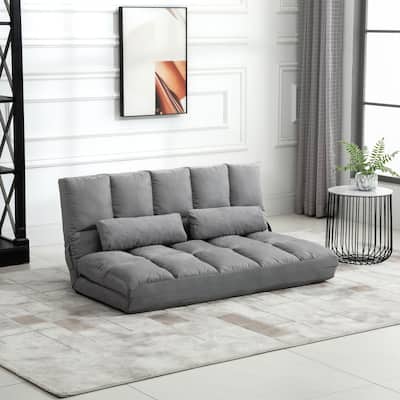 Suede Upholstery Adjustable Sofa Bed with Metal Frame and Foldable Design for Living Room or Bedroom