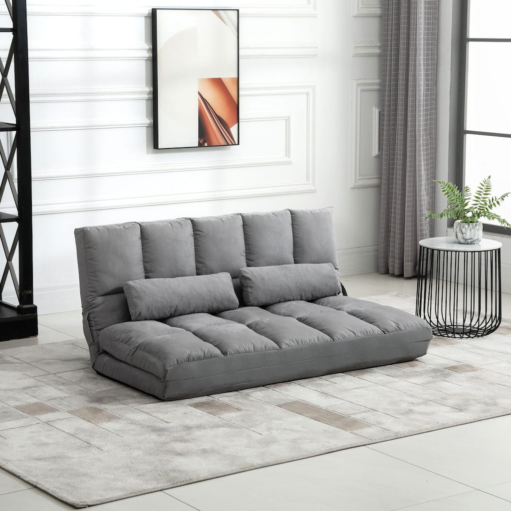 Suede Upholstery Adjustable Sofa Bed with Metal Frame and Foldable Design for Living Room or Bedroom